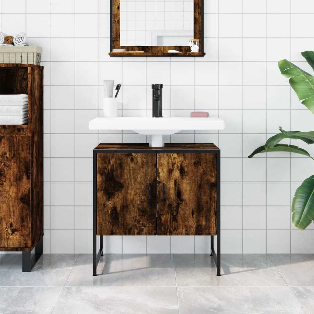 Washbasin base cabinet smoked oak 60x33x60 cm wood material