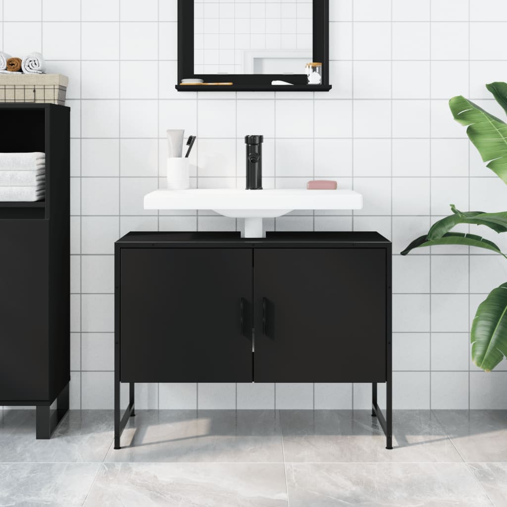 Washbasin Cabinet Black 80x33x60 cm Wood Material