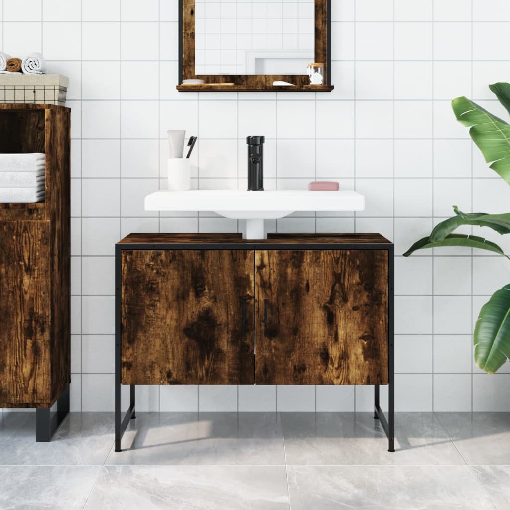 Washbasin base cabinet smoked oak 80x33x60 cm wood material