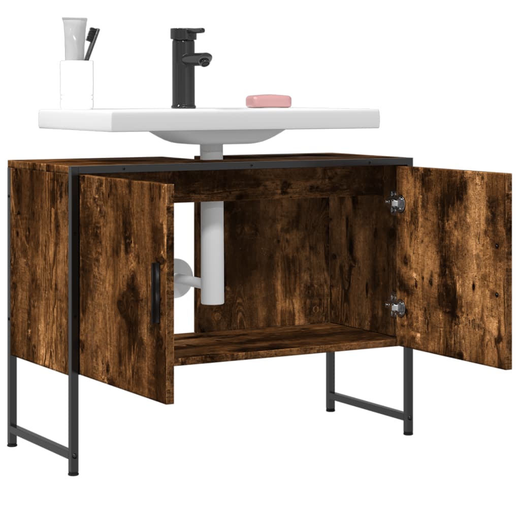 Washbasin base cabinet smoked oak 80x33x60 cm wood material