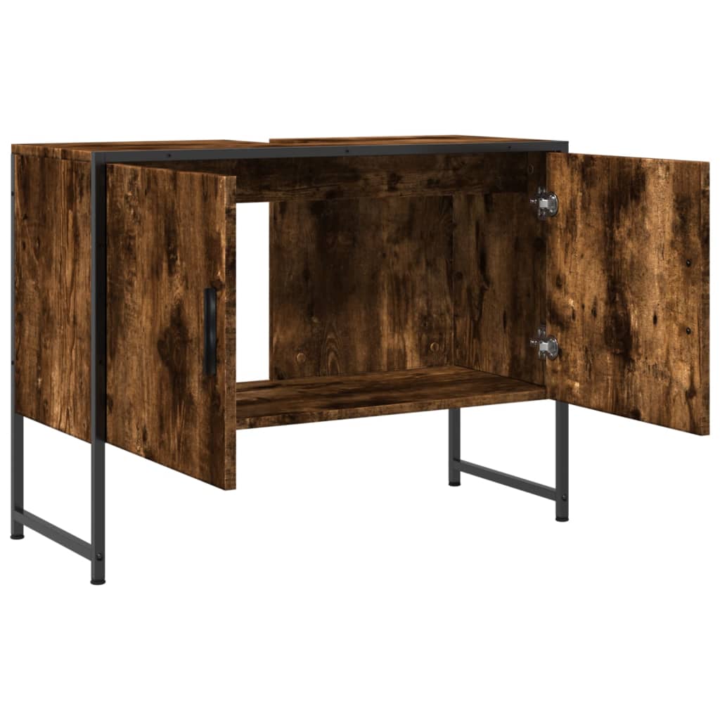 Washbasin base cabinet smoked oak 80x33x60 cm wood material
