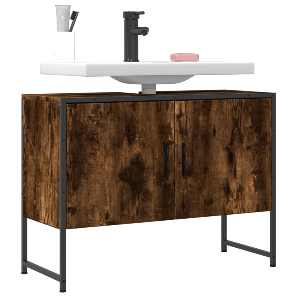 Washbasin base cabinet smoked oak 80x33x60 cm wood material