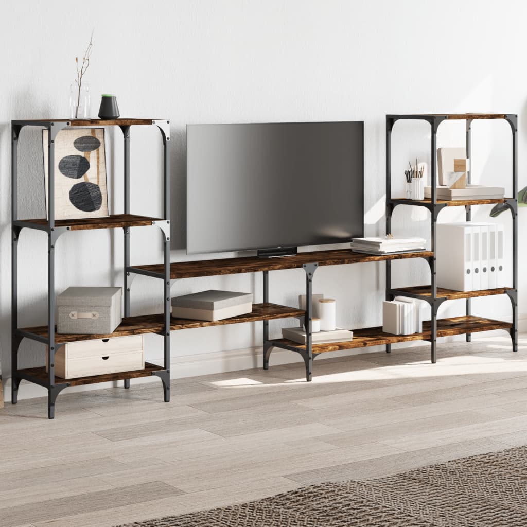 Meuble TV chêne fumé 206,5x28,5x95 cm matériau bois