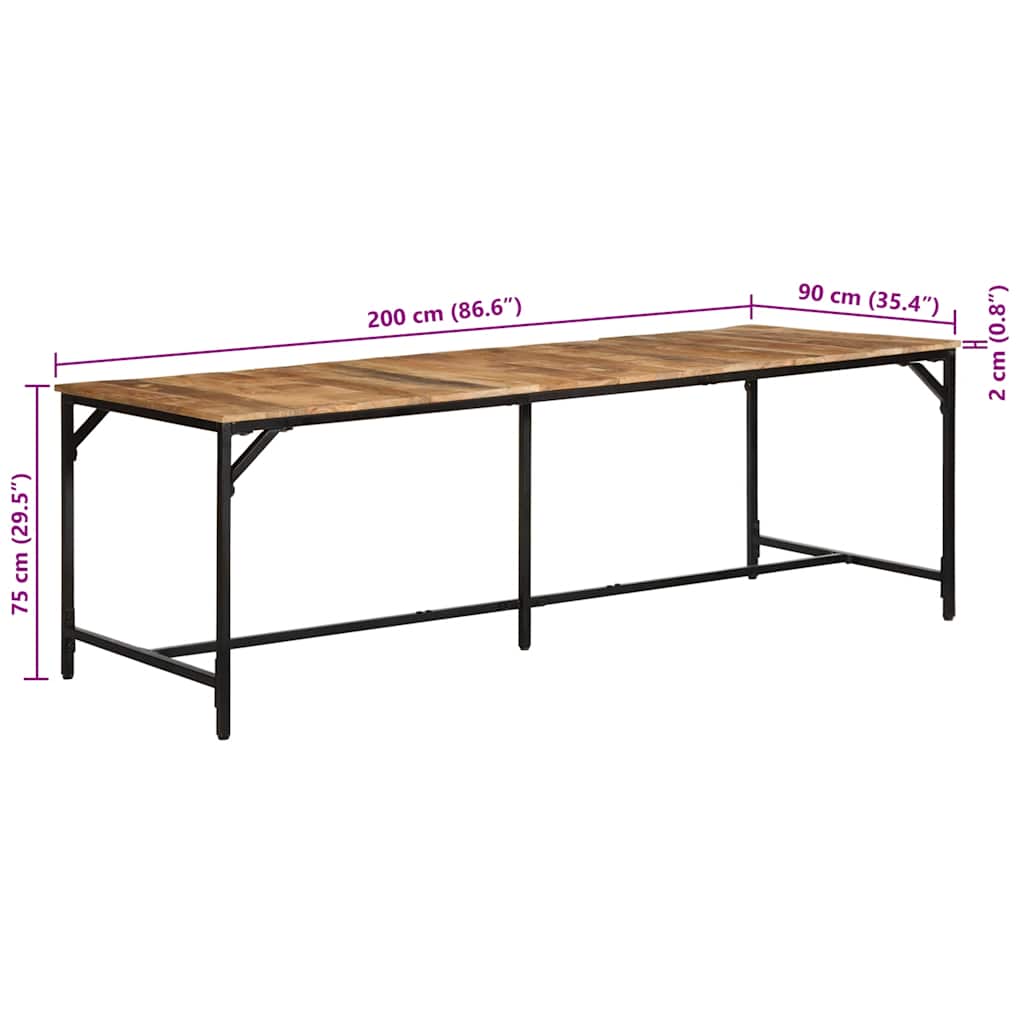 Esstisch 220x90x75 cm Raues Massivholz Mango