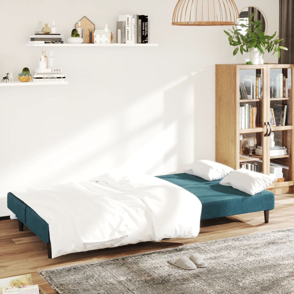 Sofa Bed 2-Seater Blue Velvet