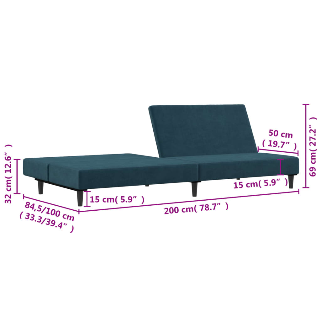 Sofa Bed 2-Seater Blue Velvet