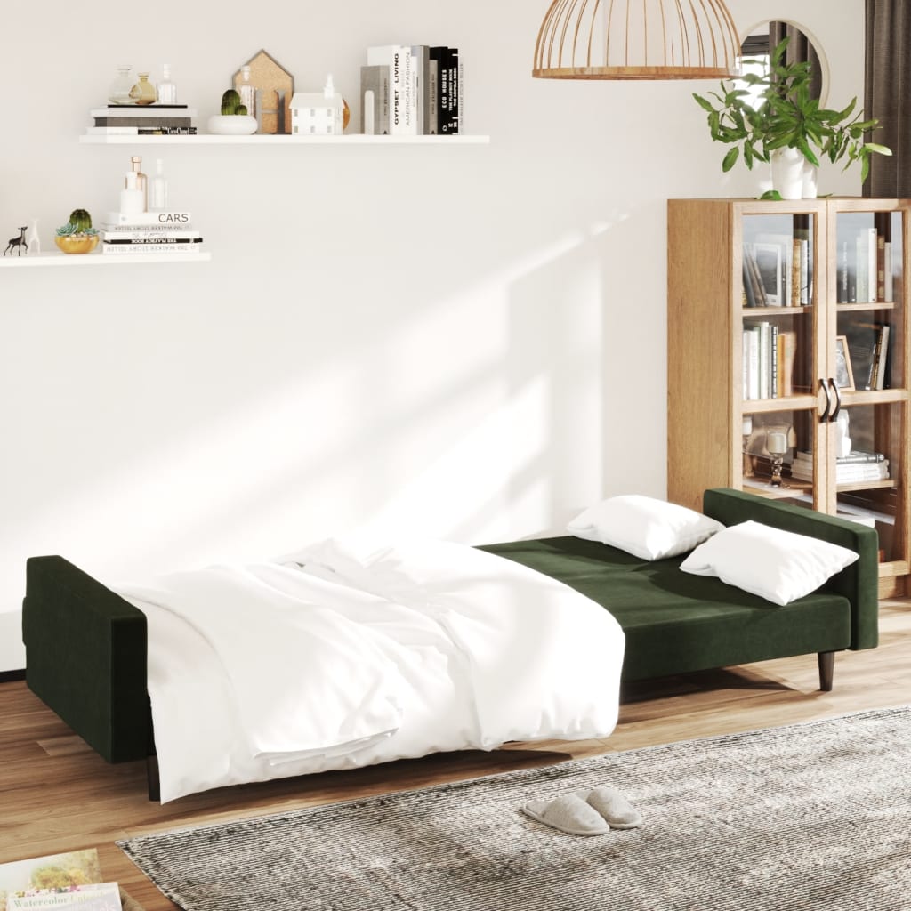 Canapé lit 2 places velours vert foncé