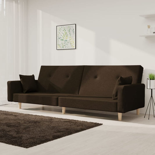 2-seater sofa bed with 2 cushions dark brown fabric
