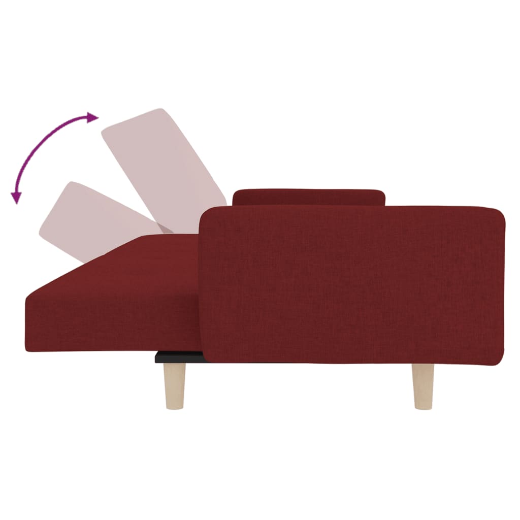Canapé-lit 2 places avec 2 coussins en tissu rouge vin
