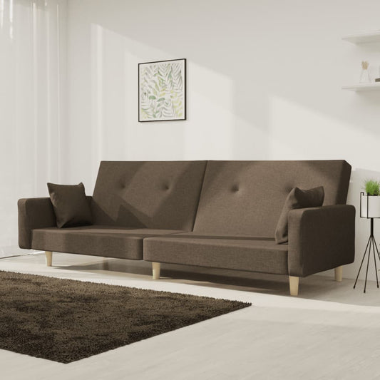 Sofa bed 2-seater with 2 cushions taupe fabric