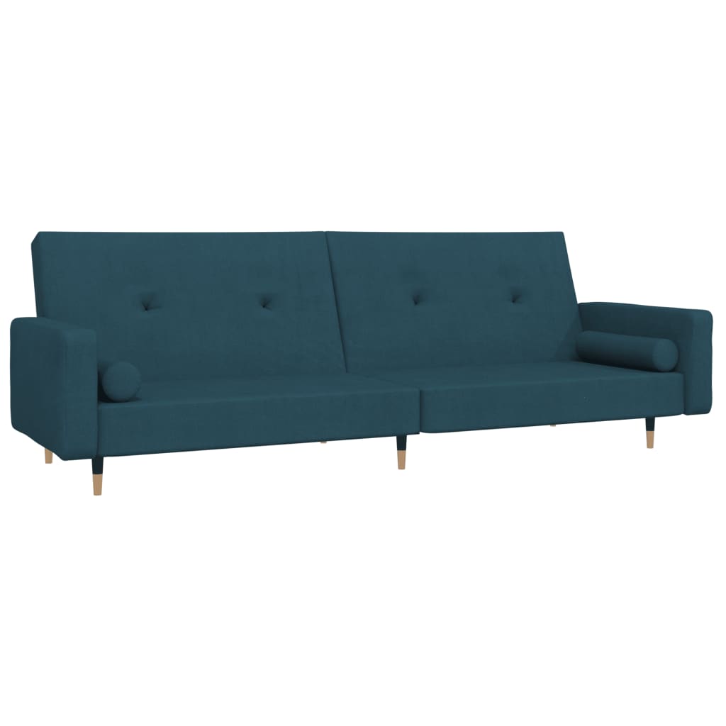 Canapé convertible 2 places avec 2 coussins en velours bleu