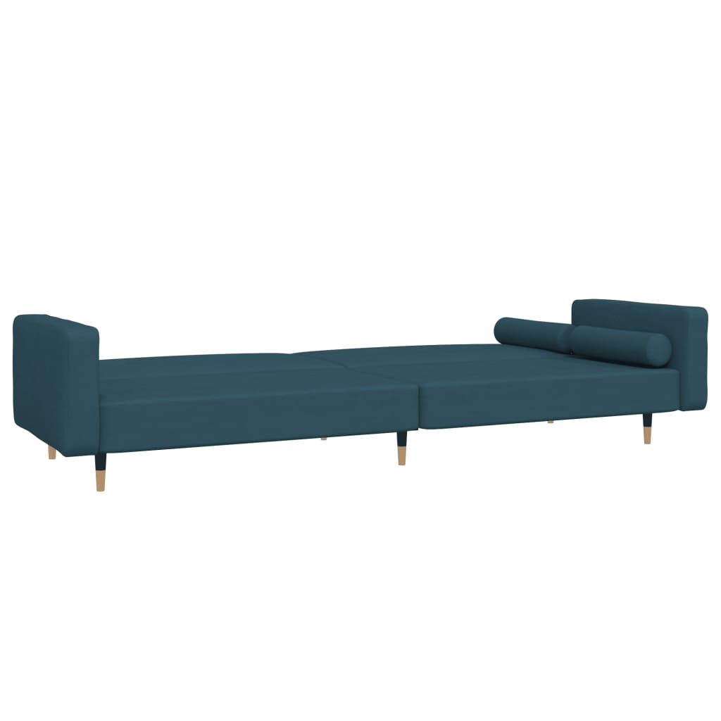Canapé convertible 2 places avec 2 coussins en velours bleu