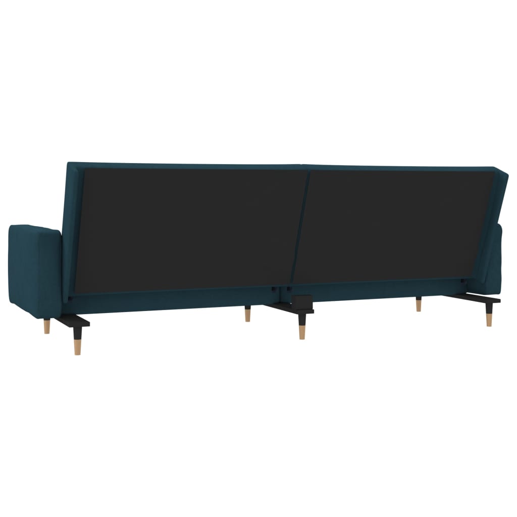 Canapé convertible 2 places avec 2 coussins en velours bleu