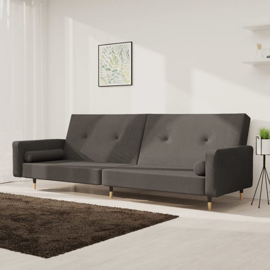 Sofa Bed 2-Seater with 2 Pillows Dark Grey Velvet