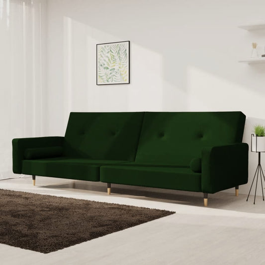 2-seater sofa bed with 2 cushions dark green velvet