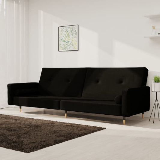 Sofa Bed 2-Seater with 2 Pillows Black Velvet