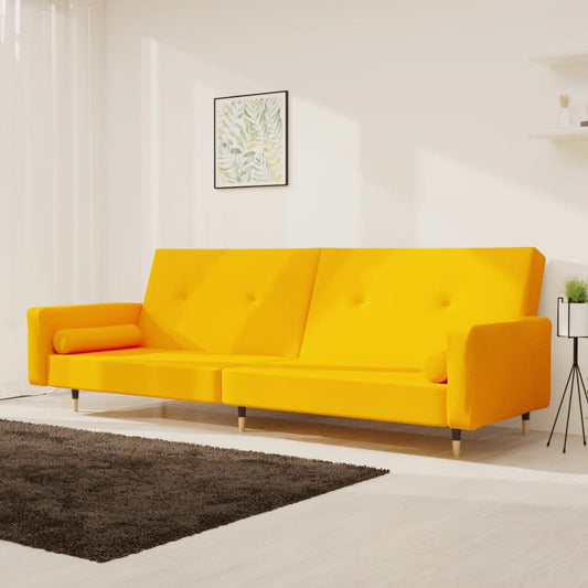 2-seater sofa bed with 2 cushions yellow velvet