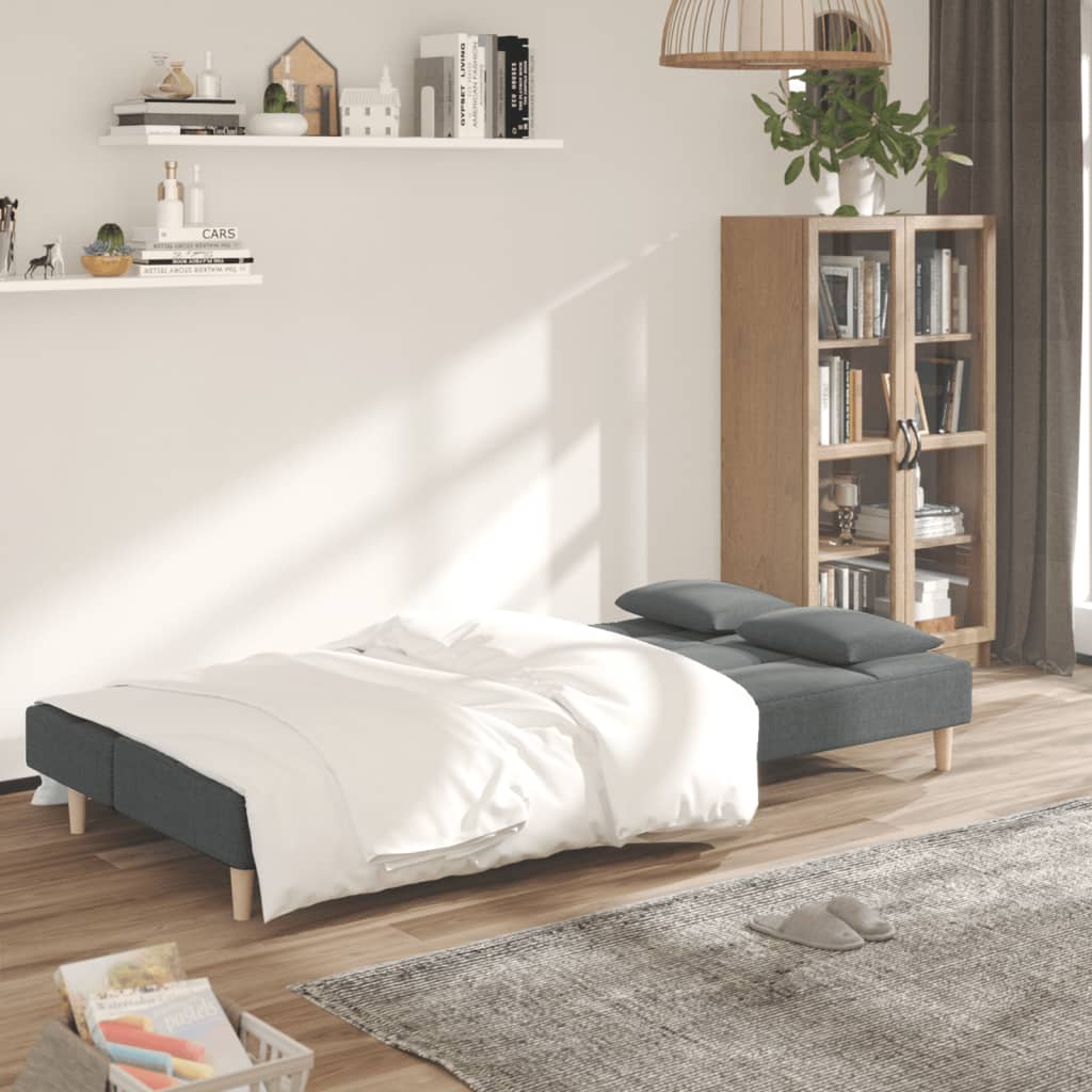 Canapé lit 2 places avec 2 coussins tissu gris foncé