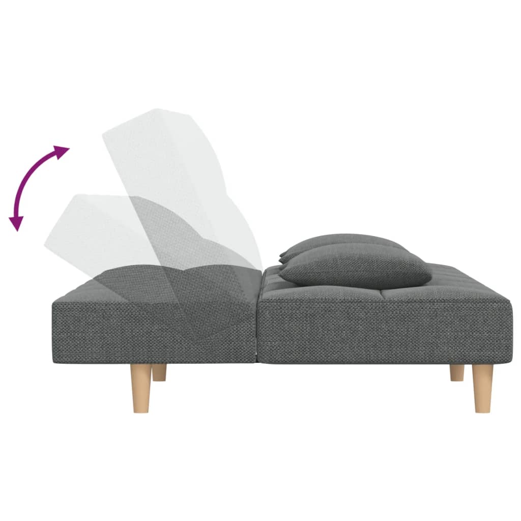 Canapé lit 2 places avec 2 coussins tissu gris foncé