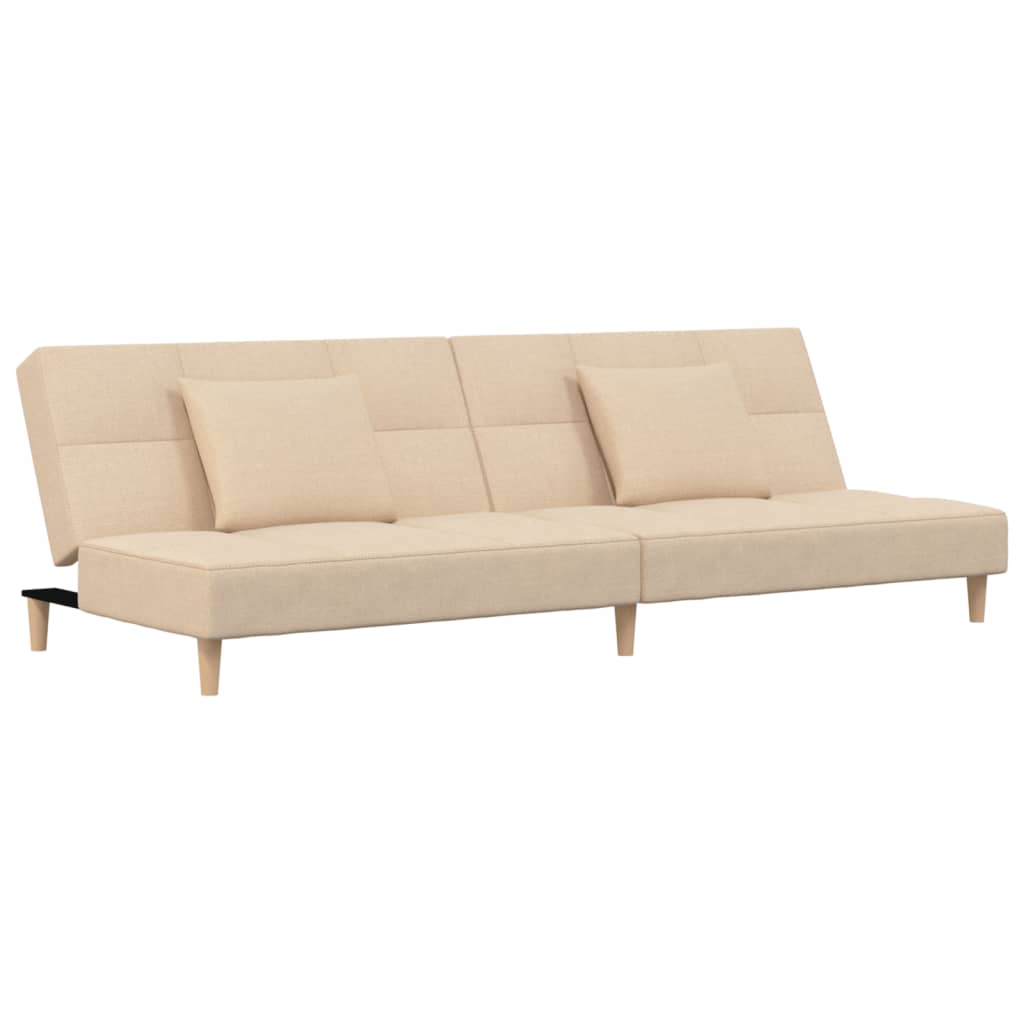 Canapé convertible 2 places avec 2 coussins en tissu crème