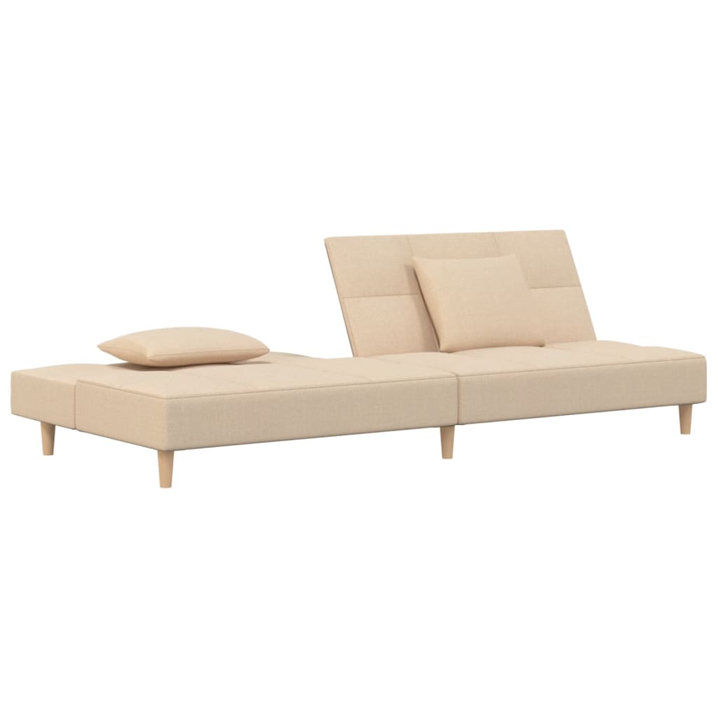 Canapé convertible 2 places avec 2 coussins en tissu crème