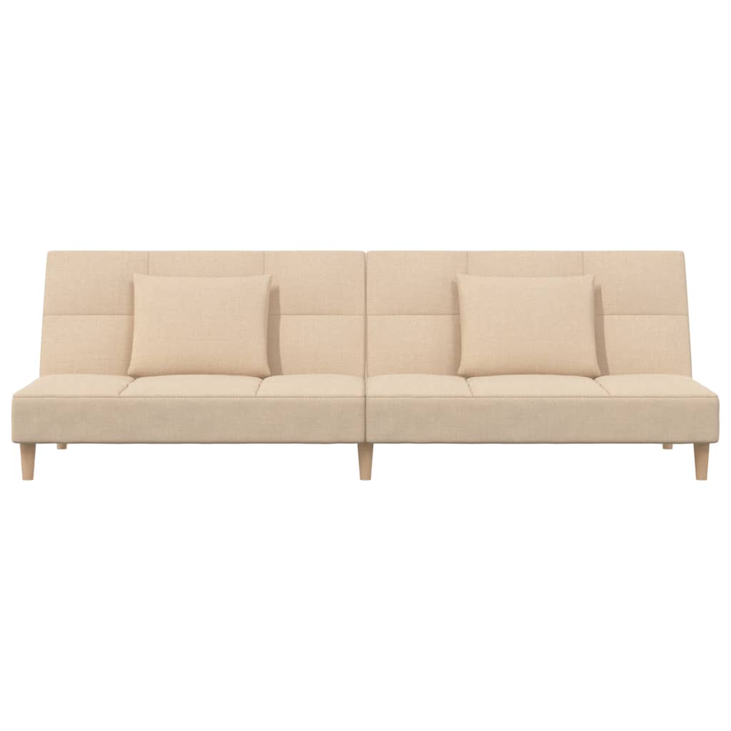 Canapé convertible 2 places avec 2 coussins en tissu crème