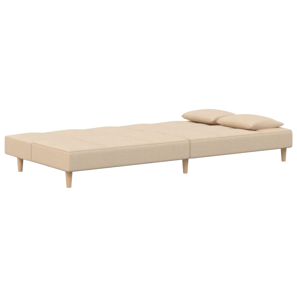 Canapé convertible 2 places avec 2 coussins en tissu crème