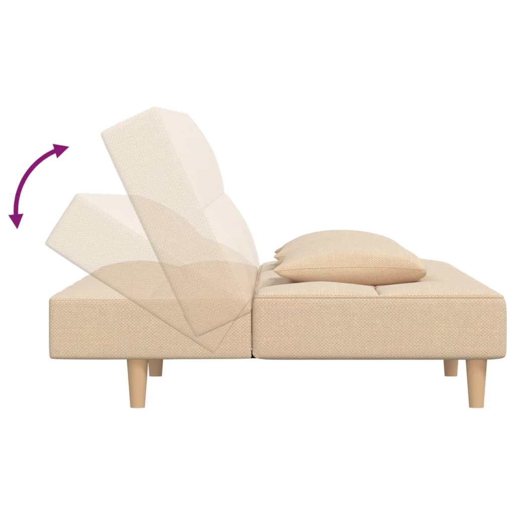 Canapé convertible 2 places avec 2 coussins en tissu crème