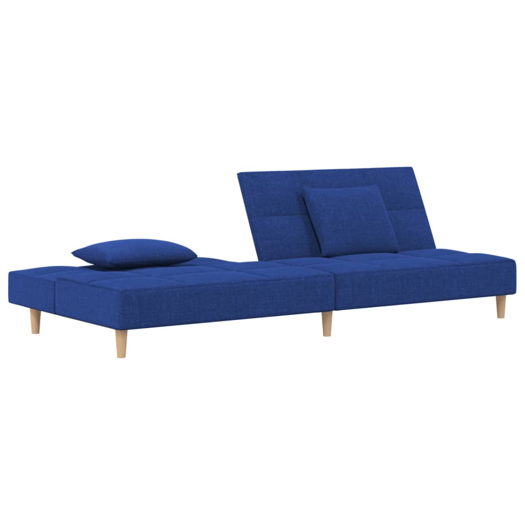 Canapé lit 2 places avec 2 coussins tissu bleu