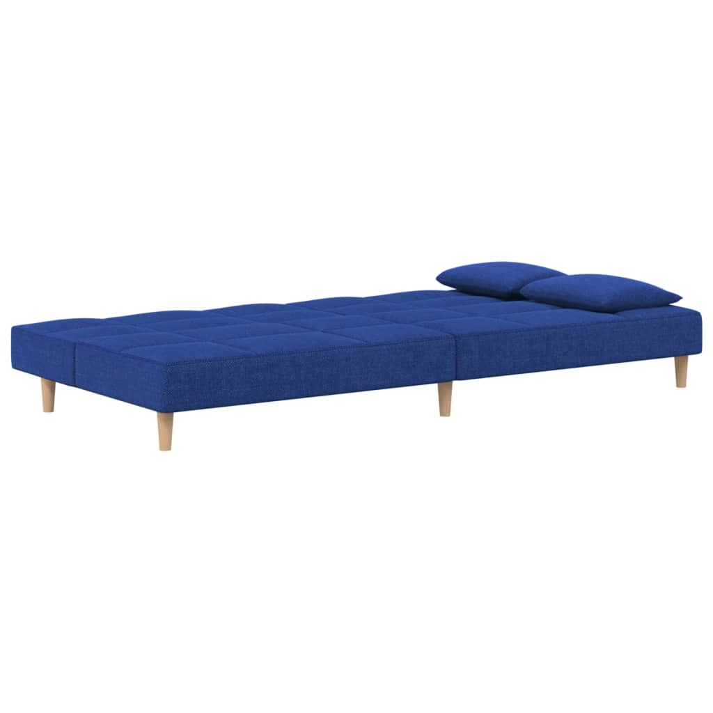 Canapé lit 2 places avec 2 coussins tissu bleu