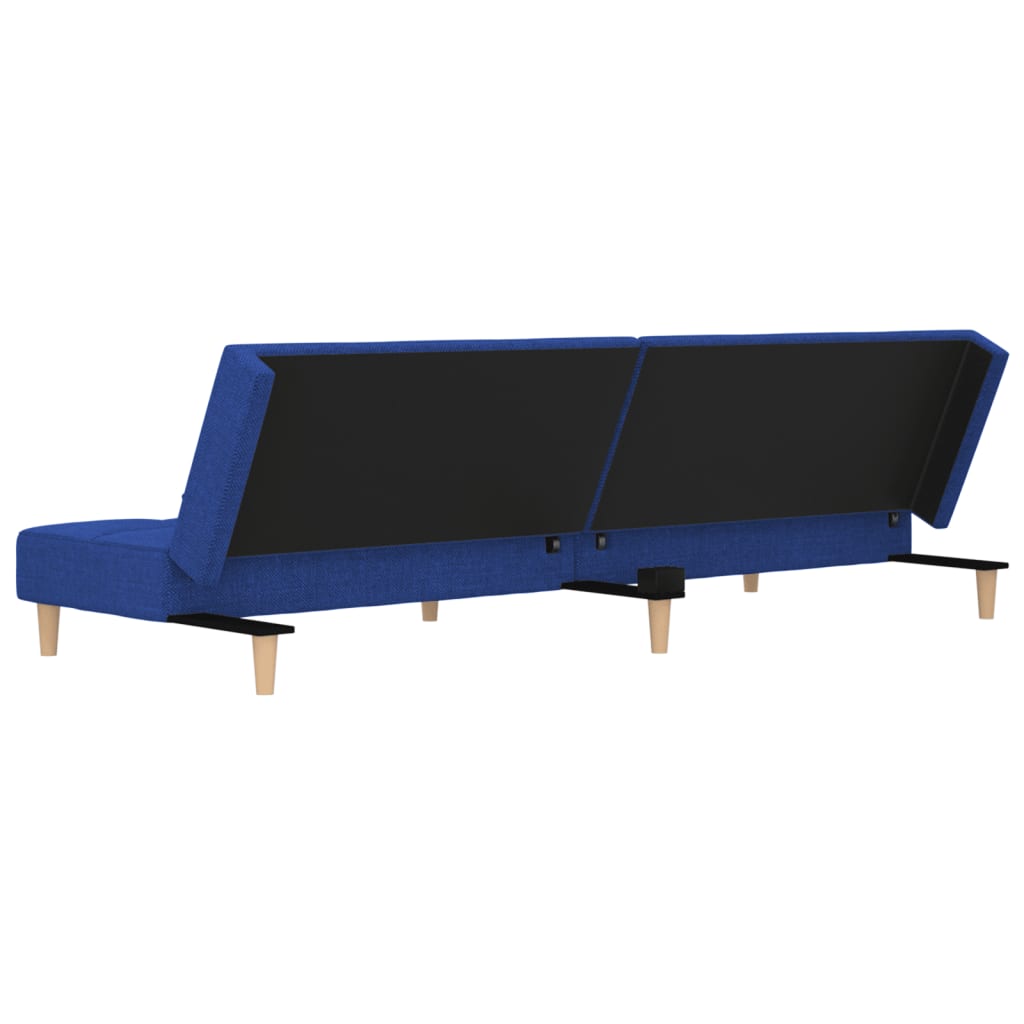 Canapé lit 2 places avec 2 coussins tissu bleu