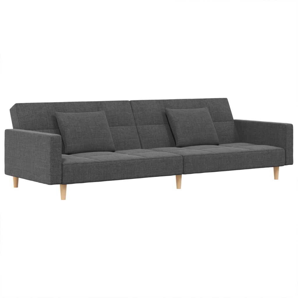 Canapé lit 2 places avec 2 coussins tissu gris clair