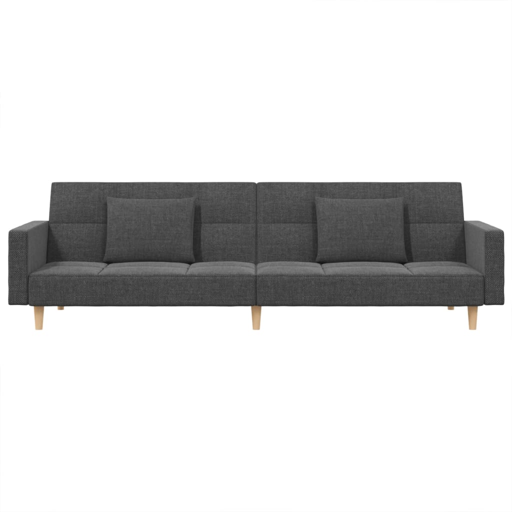 Canapé lit 2 places avec 2 coussins tissu gris clair