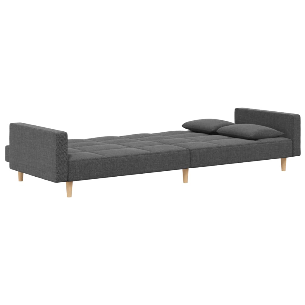 Canapé lit 2 places avec 2 coussins tissu gris clair
