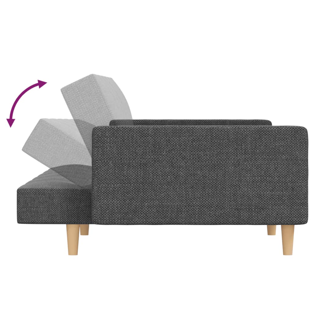 Canapé lit 2 places avec 2 coussins tissu gris clair