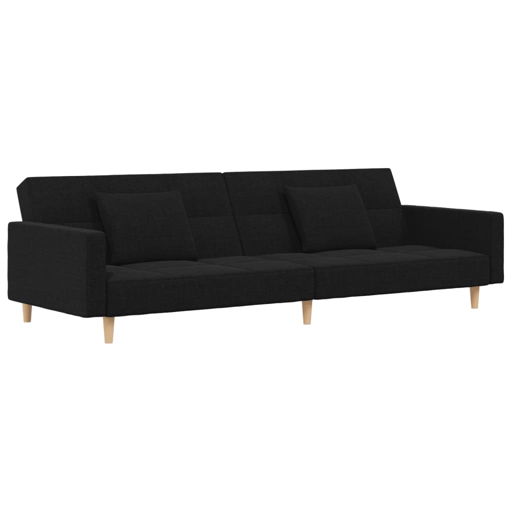 Canapé lit 2 places avec 2 oreillers tissu noir