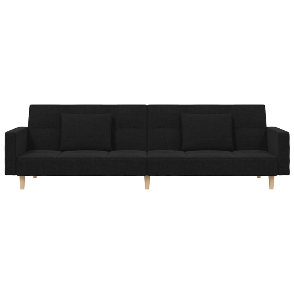 Canapé lit 2 places avec 2 oreillers tissu noir