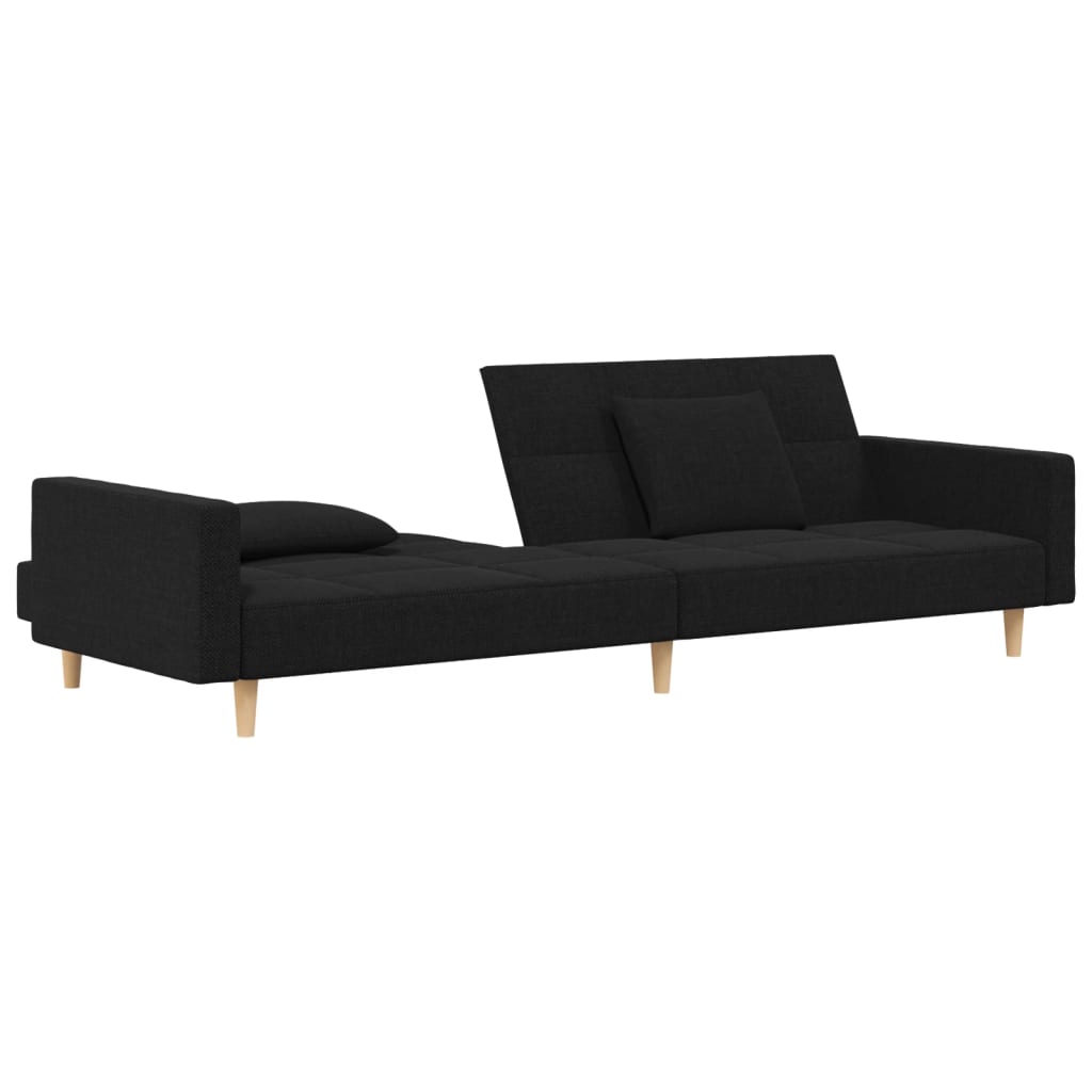 Canapé lit 2 places avec 2 oreillers tissu noir