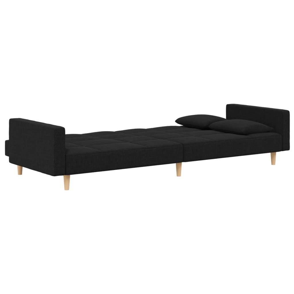 Canapé lit 2 places avec 2 oreillers tissu noir