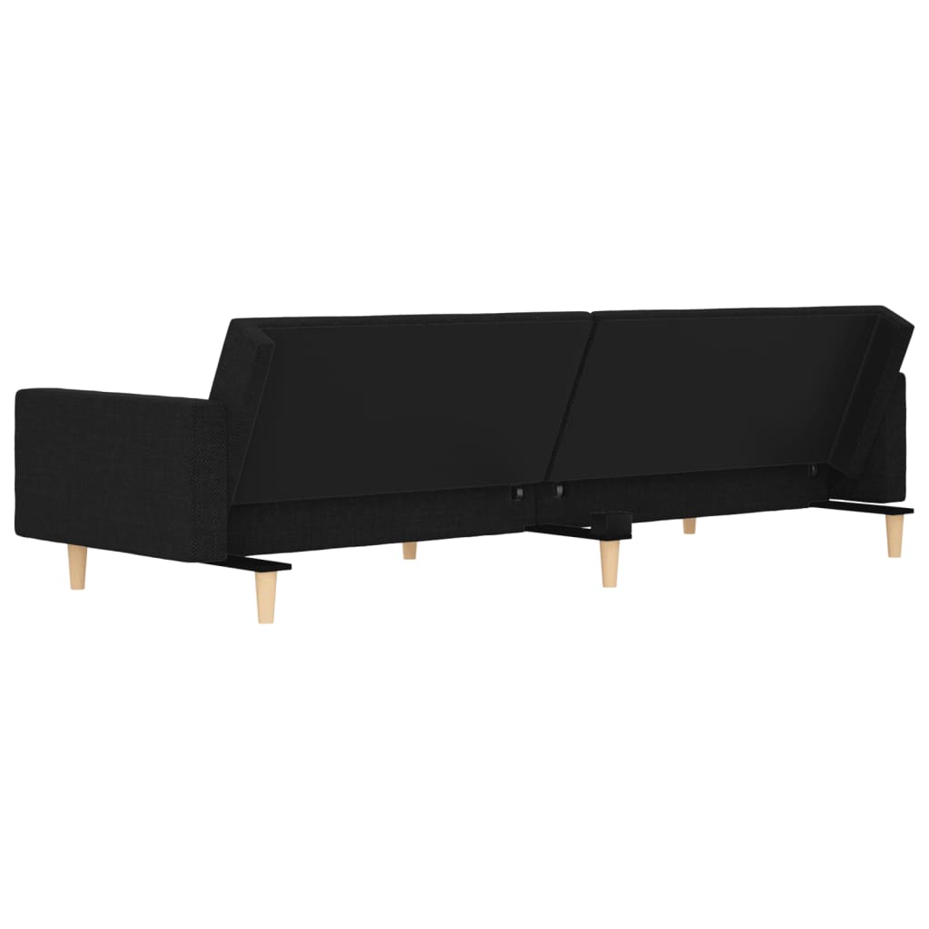 Canapé lit 2 places avec 2 oreillers tissu noir