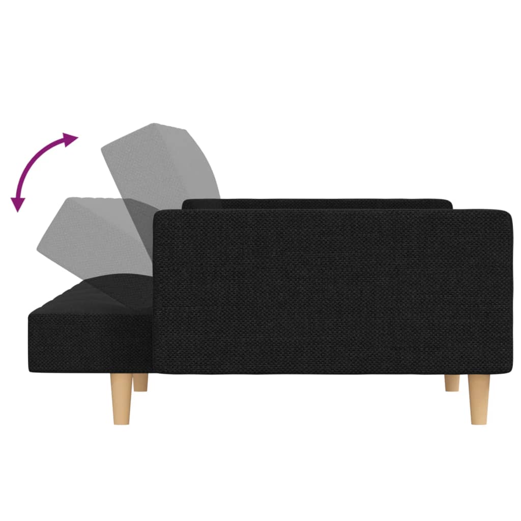 Canapé lit 2 places avec 2 oreillers tissu noir