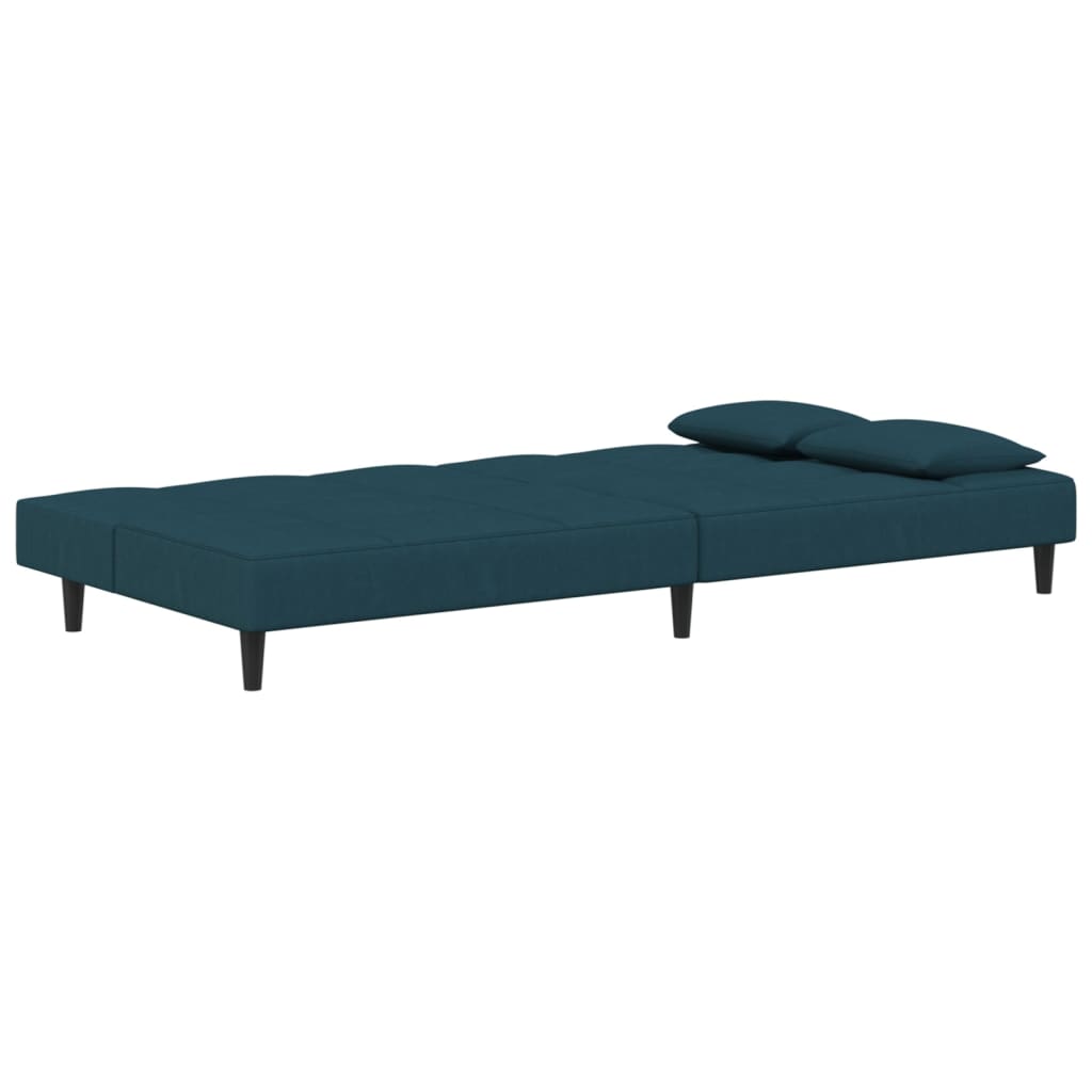 Canapé convertible 2 places avec 2 coussins en velours bleu