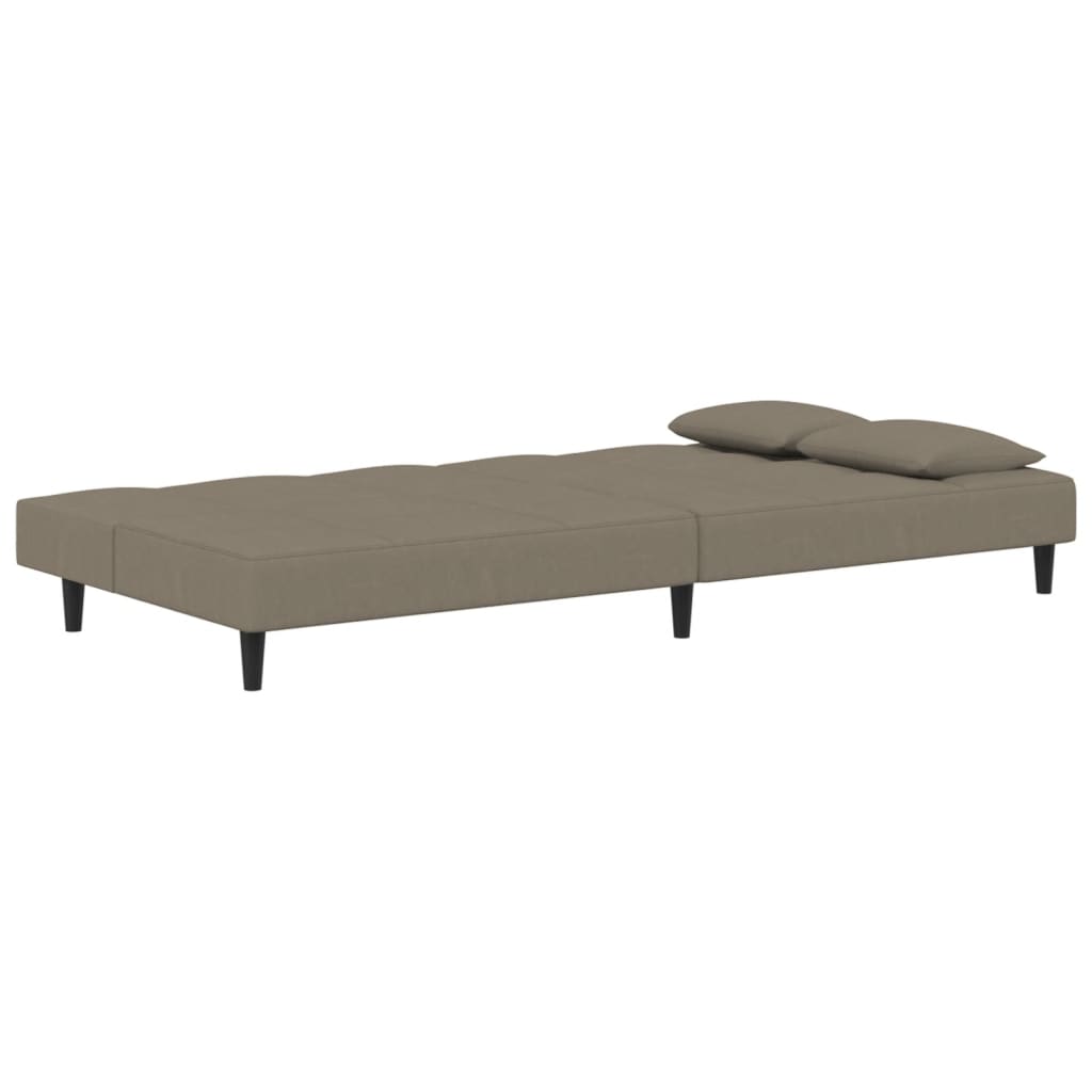 Canapé lit 2 places avec 2 coussins en velours gris clair
