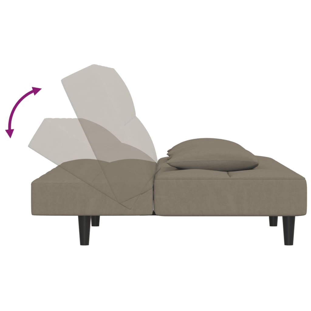 Canapé lit 2 places avec 2 coussins en velours gris clair