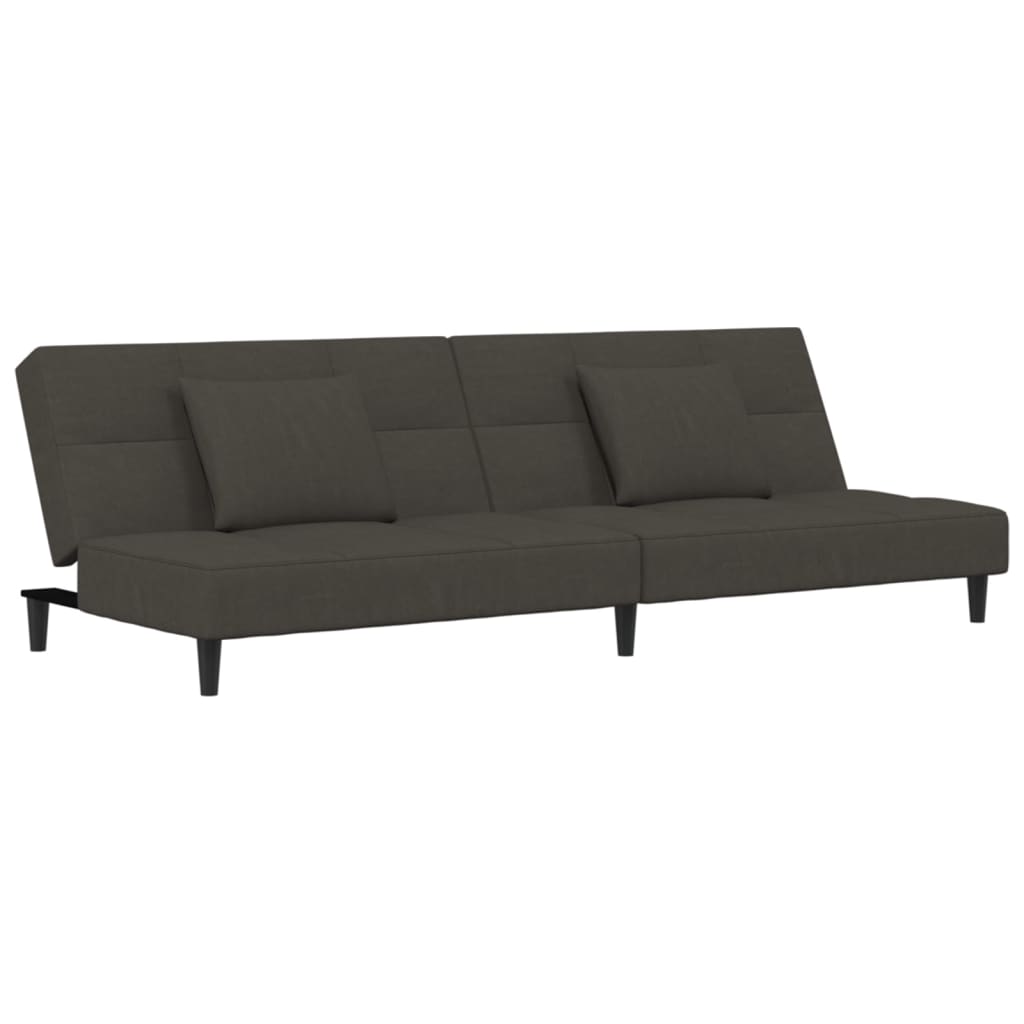 Canapé lit 2 places avec 2 coussins velours gris foncé