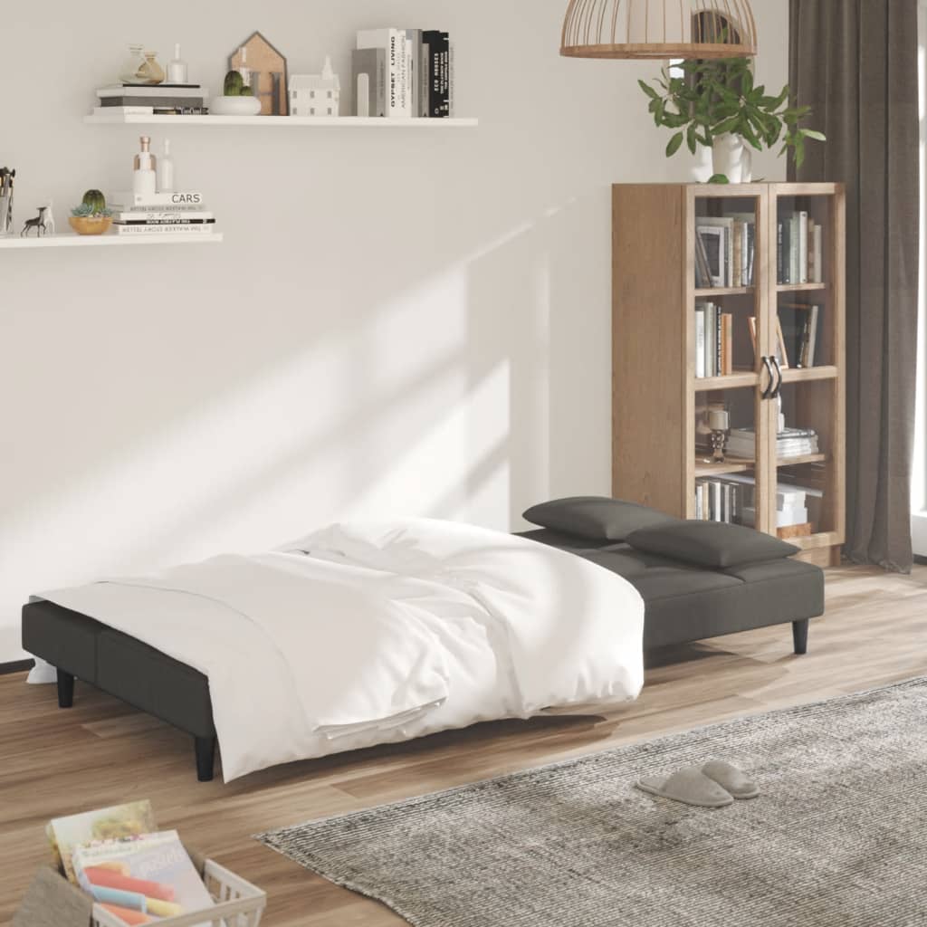 Canapé lit 2 places avec 2 coussins velours gris foncé