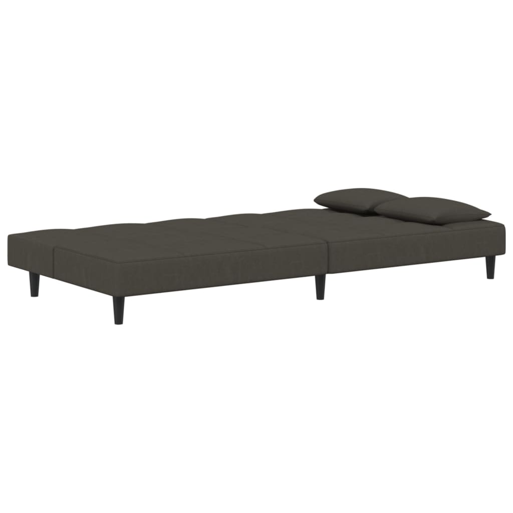 Canapé lit 2 places avec 2 coussins velours gris foncé