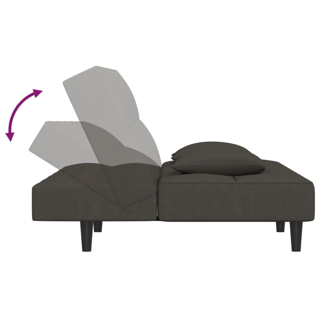 Canapé lit 2 places avec 2 coussins velours gris foncé