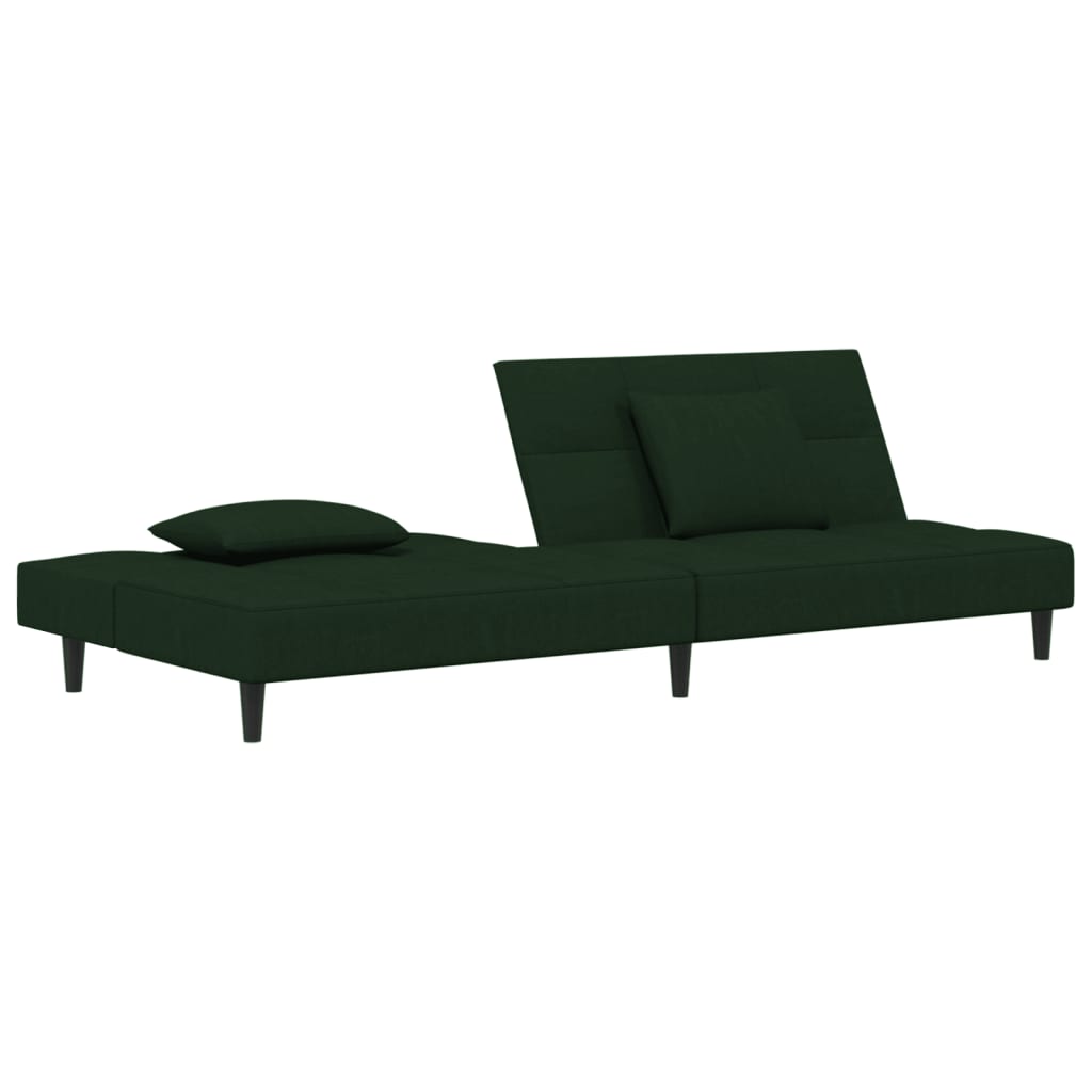 Canapé convertible 2 places avec 2 coussins en velours vert foncé