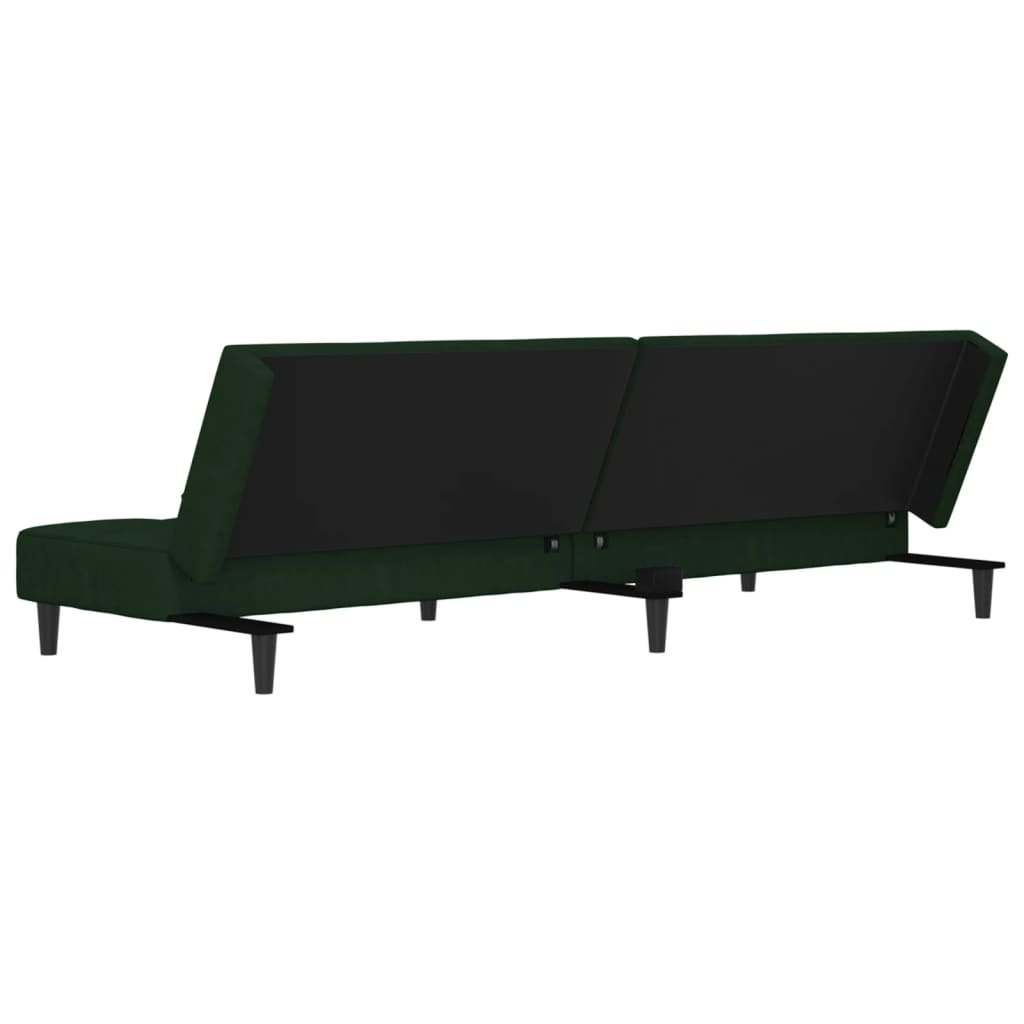 Canapé convertible 2 places avec 2 coussins en velours vert foncé